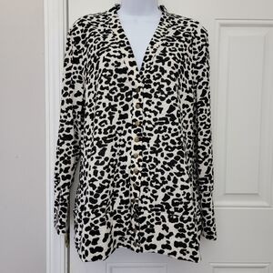 Amaryllis Black Cream Leopard Print Snap Front Long Sleeve Cardigan Size M